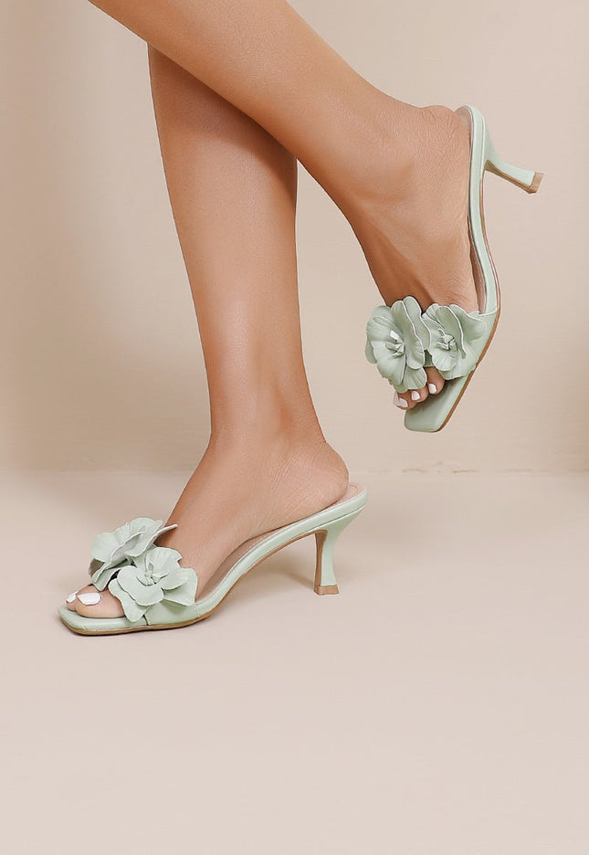 NEW250326 Mintgroene Open Hak Bloem Sandalen