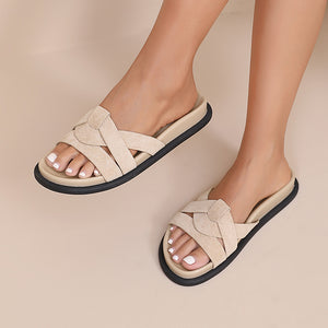 NEW250326 Beige Instap Sandalen met Kruisbanden