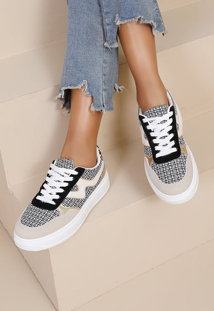 NEW250326 Beige Zwarte Veter Sneakers