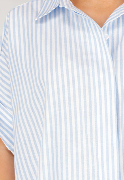 NEW290426 Lichtblauwe Gestreepte Oversized Blouse