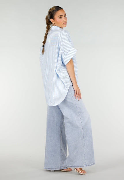 NEW290426 Lichtblauwe Gestreepte Oversized Blouse