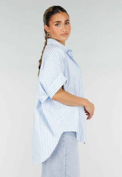 NEW290426 Lichtblauwe Gestreepte Oversized Blouse