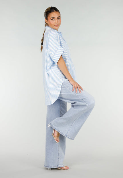 NEW290426 Lichtblauwe Gestreepte Oversized Blouse