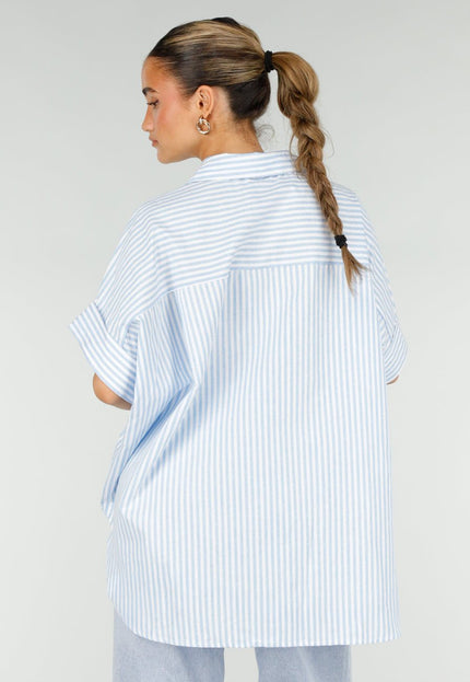 NEW290426 Lichtblauwe Gestreepte Oversized Blouse