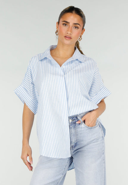 NEW290426 Lichtblauwe Gestreepte Oversized Blouse