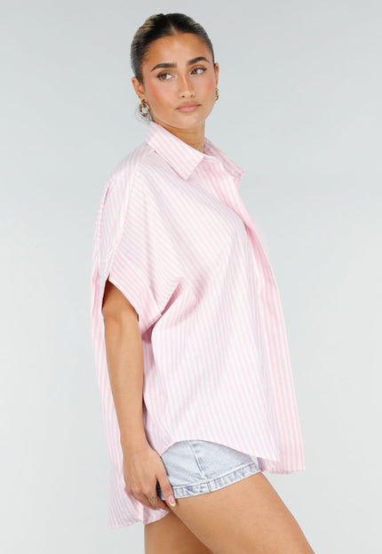 NEW290426 Roze Oversized Gestreepte Blouse