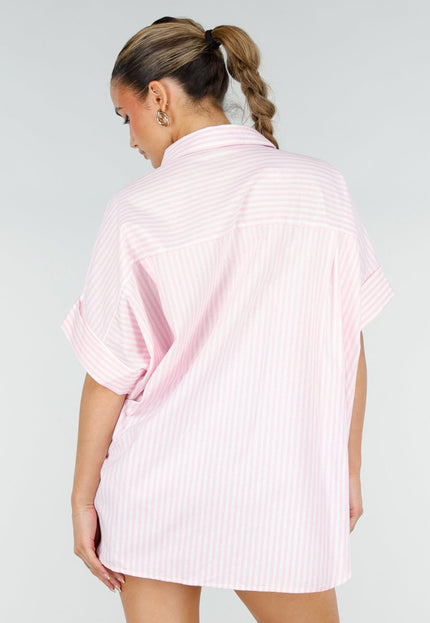 NEW290426 Roze Oversized Gestreepte Blouse