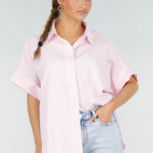 NEW290426 Roze Oversized Gestreepte Blouse