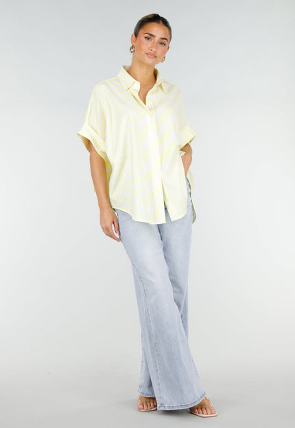 NEW290426 Lichtgele Gestreepte Oversized Blouse