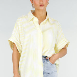 NEW290426 Lichtgele Gestreepte Oversized Blouse