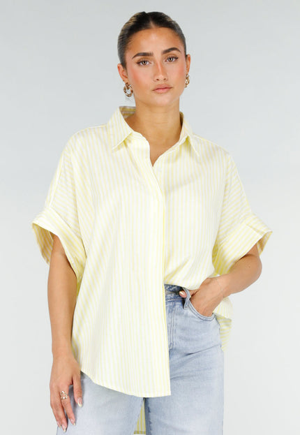 NEW290426 Lichtgele Gestreepte Oversized Blouse