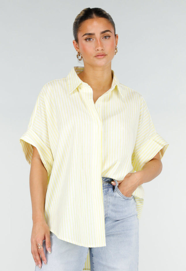 NEW290426 Lichtgele Gestreepte Oversized Blouse