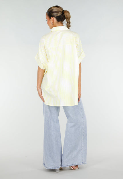 NEW290426 Lichtgele Gestreepte Oversized Blouse
