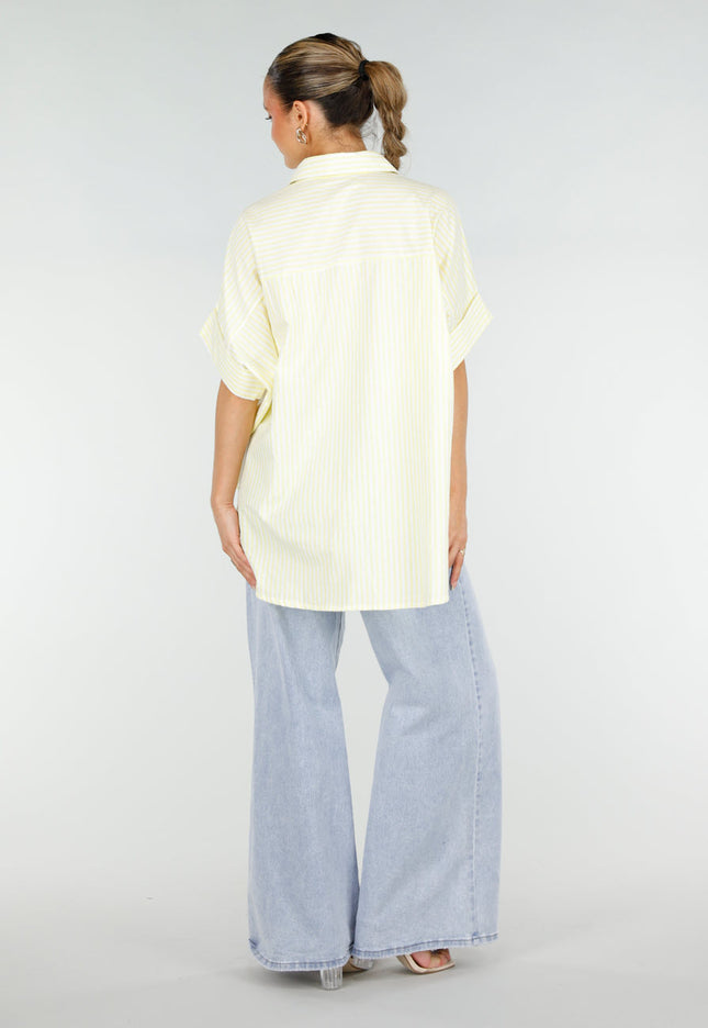 NEW290426 Lichtgele Gestreepte Oversized Blouse