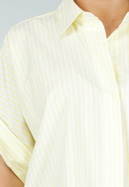 NEW290426 Lichtgele Gestreepte Oversized Blouse