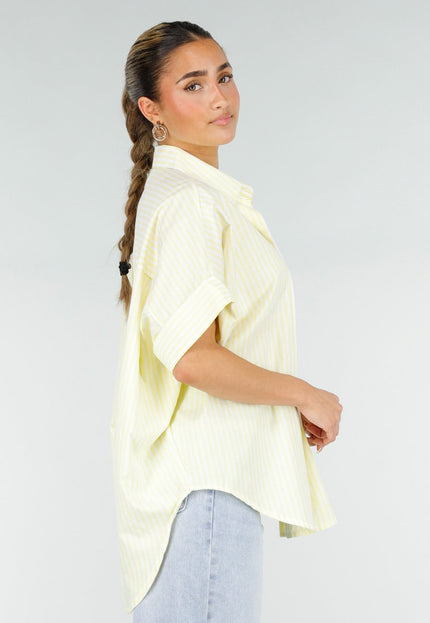 NEW290426 Lichtgele Gestreepte Oversized Blouse