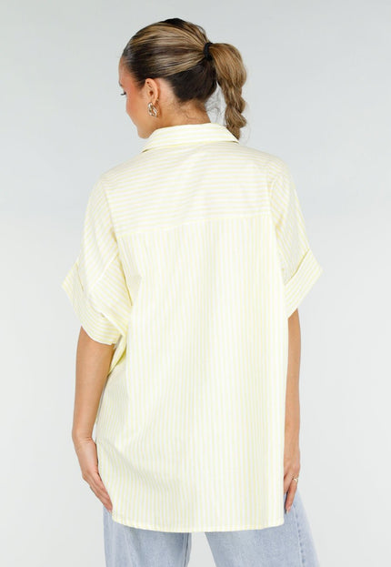NEW290426 Lichtgele Gestreepte Oversized Blouse