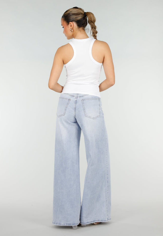 NEW290426 Witte Rib Tanktop met Roze Tekst