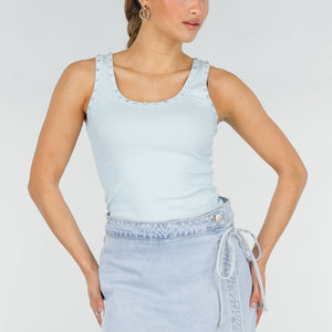 NEW290426 Lichtblauwe Rib Tank Top met Glitters