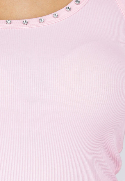 NEW290426 Roze Rib Tank Top met Glitters