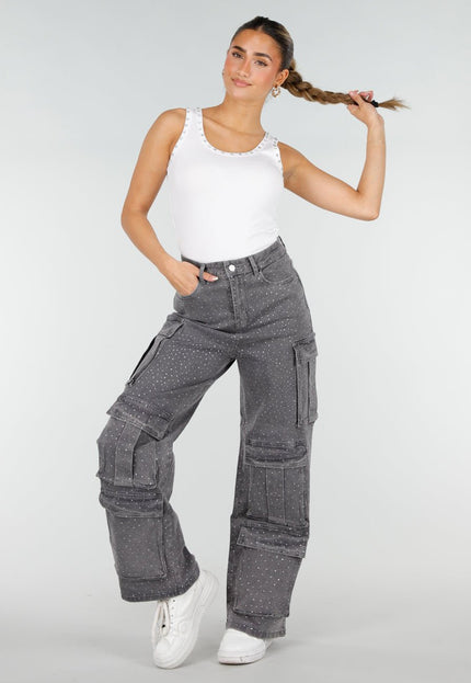 NEW290426 Witte Rib Tank Top met Glitters