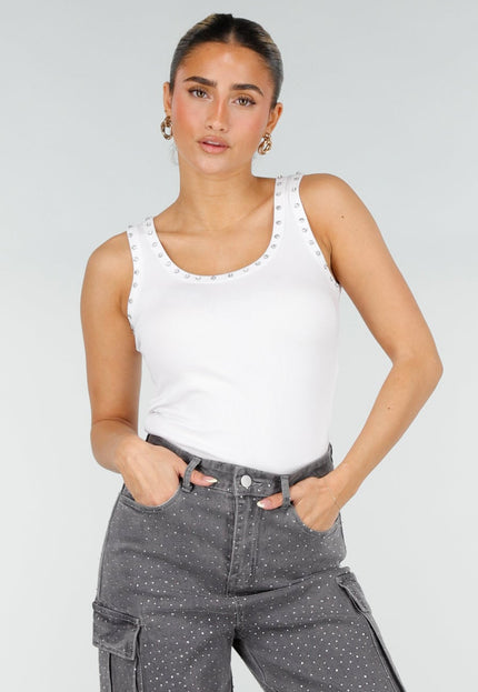 NEW290426 Witte Rib Tank Top met Glitters