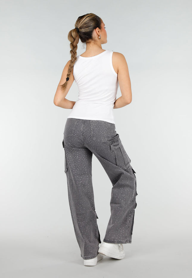 NEW290426 Witte Rib Tank Top met Glitters