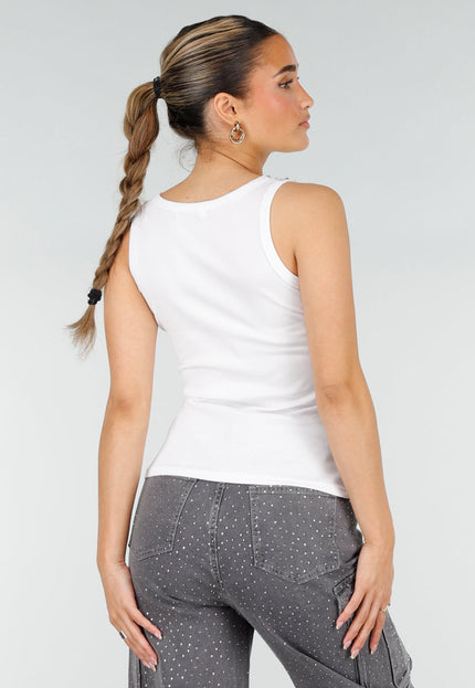 NEW290426 Witte Rib Tank Top met Glitters