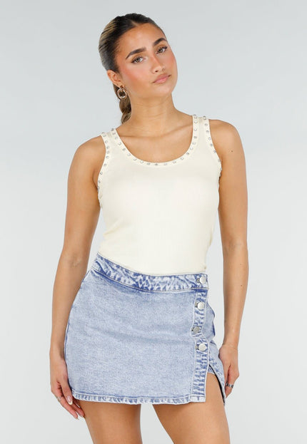 NEW290426 Lichtgele Rib Tank Top met Glitters