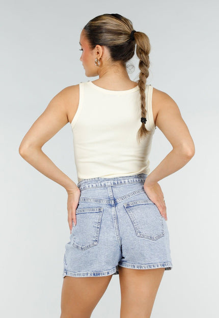 NEW290426 Lichtgele Rib Tank Top met Glitters