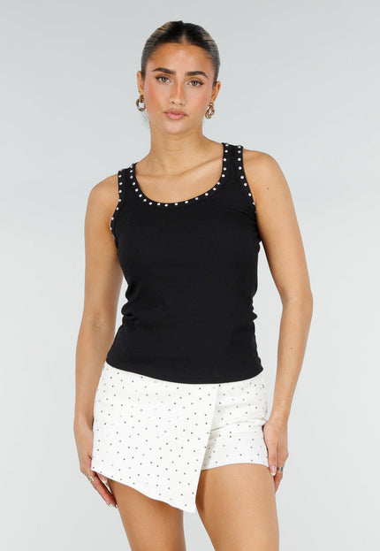 NEW290426 Zwarte Rib Tank Top met Glitters