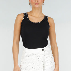 NEW290426 Zwarte Rib Tank Top met Glitters