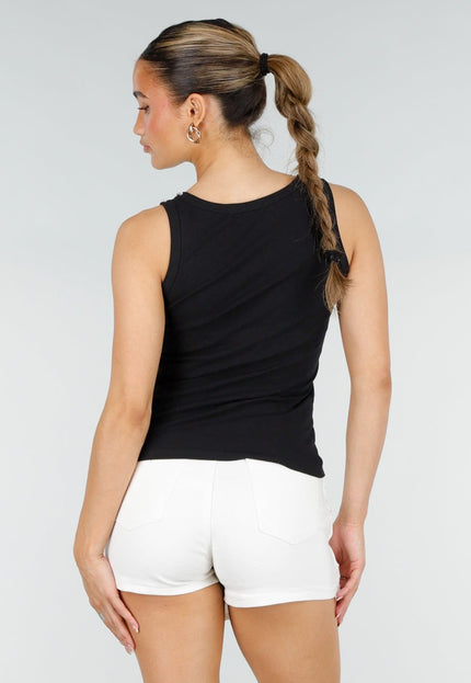 NEW290426 Zwarte Rib Tank Top met Glitters