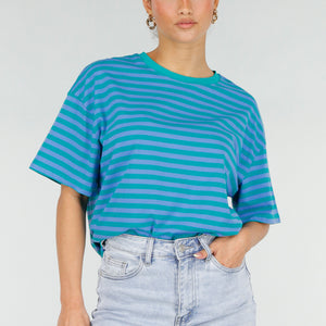 NEW290426 Blauw Groene Gestreepte T-shirt