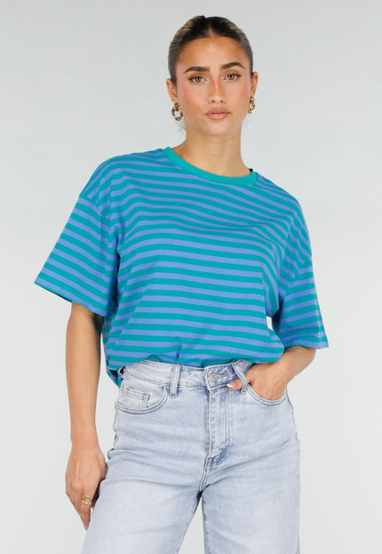 NEW290426 Blauw Groene Gestreepte T-shirt