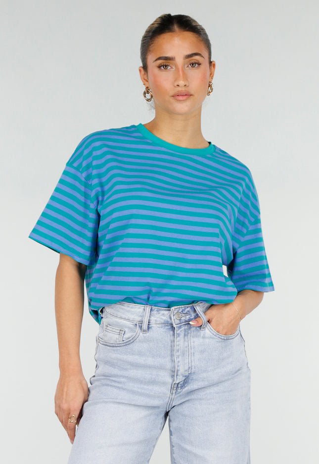 NEW290426 Blauw Groene Gestreepte T-shirt