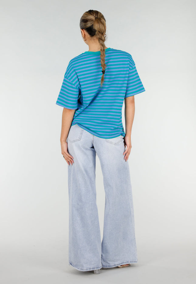 NEW290426 Blauw Groene Gestreepte T-shirt