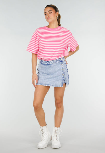 NEW290426 Roze Gestreept T-shirt met Korte Mouwen
