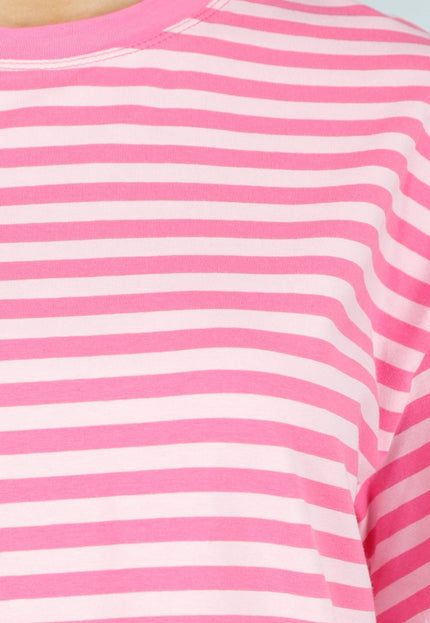 NEW290426 Roze Gestreept T-shirt met Korte Mouwen
