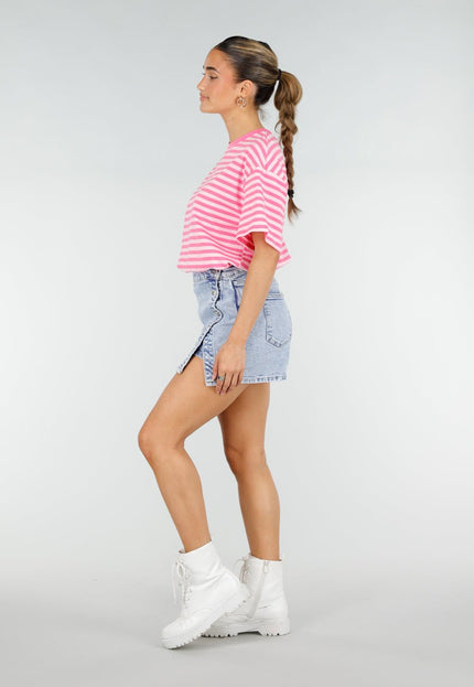 NEW290426 Roze Gestreept T-shirt met Korte Mouwen