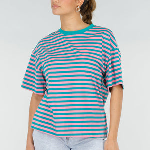 NEW290426 Roze Turquoise Gestreept T-shirt