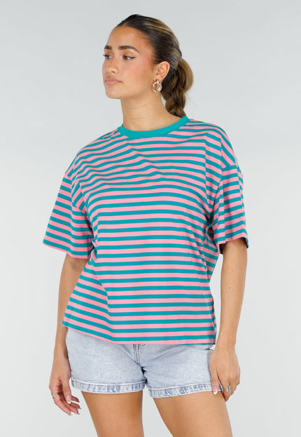 NEW290426 Roze Turquoise Gestreept T-shirt