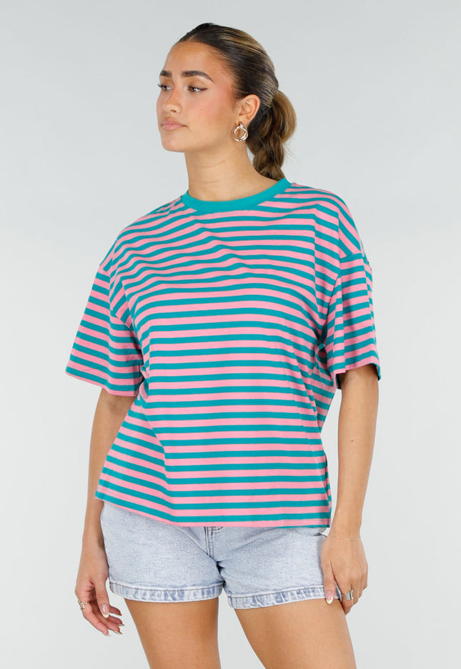 NEW290426 Roze Turquoise Gestreept T-shirt