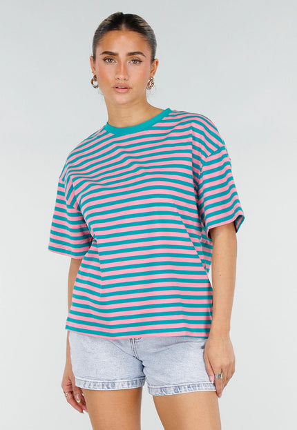 NEW290426 Roze Turquoise Gestreept T-shirt