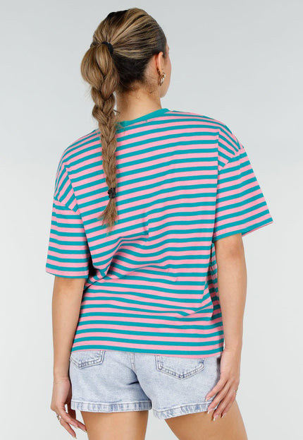 NEW290426 Roze Turquoise Gestreept T-shirt