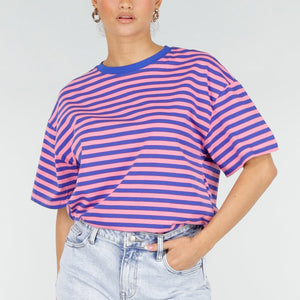 NEW290426 Blauw Roze Gestreept T-shirt
