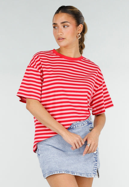 NEW290426 Rood Roze Gestreept T-shirt