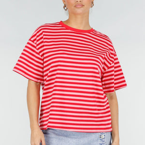 NEW290426 Rood Roze Gestreept T-shirt