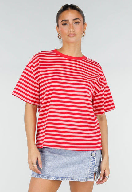 NEW290426 Rood Roze Gestreept T-shirt