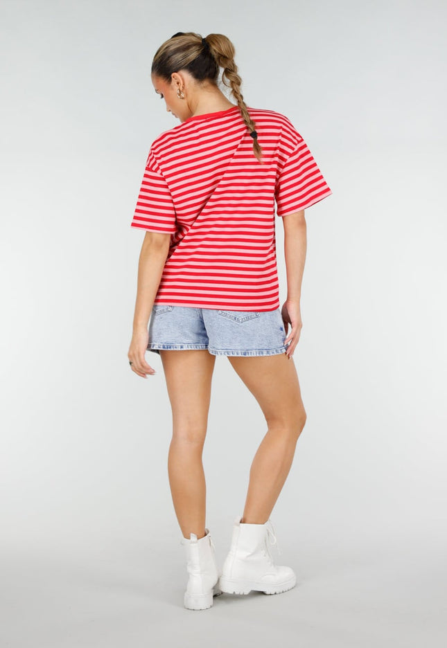 NEW290426 Rood Roze Gestreept T-shirt